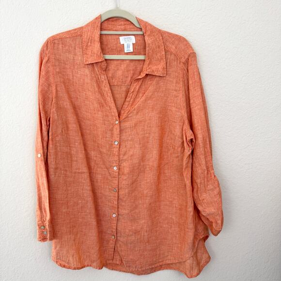 Singrid Olsen Womens Button Shirt Top Size 1X 100% Linen Beachy Summer Peach - Picture 1 of 6